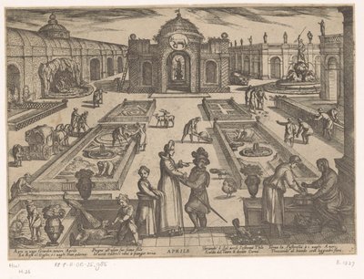 april: en hage (okse) Aprile (tittel på objekt) De tolv månedene (del 1) (serietittel) av Antonio Tempesta
