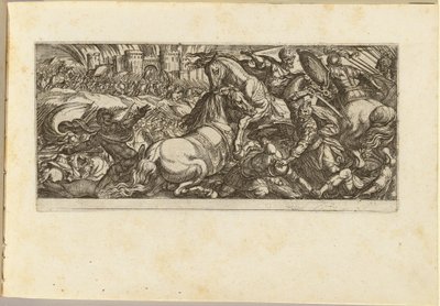Kampscene med to hester som angriper hverandre av Antonio Tempesta
