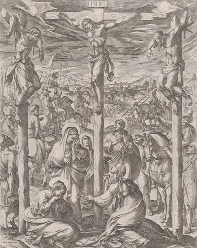 Christ crucified between the two thieves, the three Marys at the foot of the cross, 1612.    1188515   no       norwegian Successfully Translated  Original: Two angels carrying a man Translat: Two angels carrying a man 1271179 no norwegian Successfully Tra av Antonio Tempesta