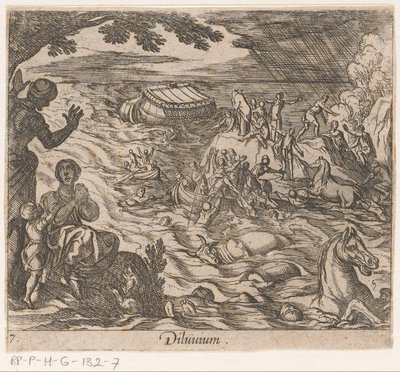 De Zondvloed Deluvium (tittel på objekt) Metamorphoseon sive transformationum (serietittel) Metamorfosen van Ovidius (serietittel) av Antonio Tempesta