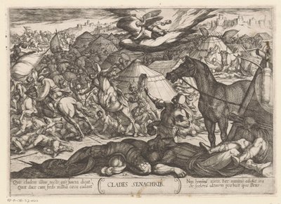 Dødens engel erobrer Sanheribs hær Clades Senachrib (tittel på objekt) Det gamle testamente kampscener (serietittel) av Antonio Tempesta