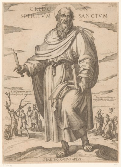 Av Saint Bartholomew Jeg tror på Den Hellige Ånd (tittel på objekt) Kristus, Maria og apostelen (serietittel) av Antonio Tempesta