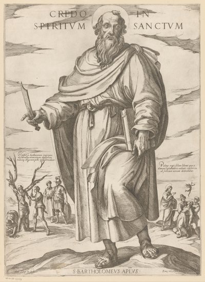 Av Saint Bartholomew Jeg tror på Den Hellige Ånd (tittel på objekt) Kristus, Maria og apostelen (serietittel) av Antonio Tempesta