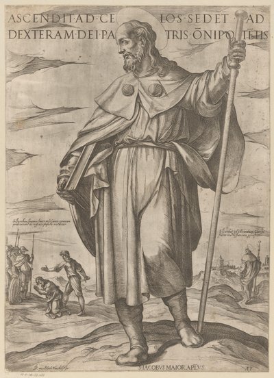 De heilige Jakobus de Meerdere Oppsteget til himmelen sitter ved Gud den allmektiges høyre hånd (tittel på objekt) Christus, Maria en de apostelen (serietittel) av Antonio Tempesta