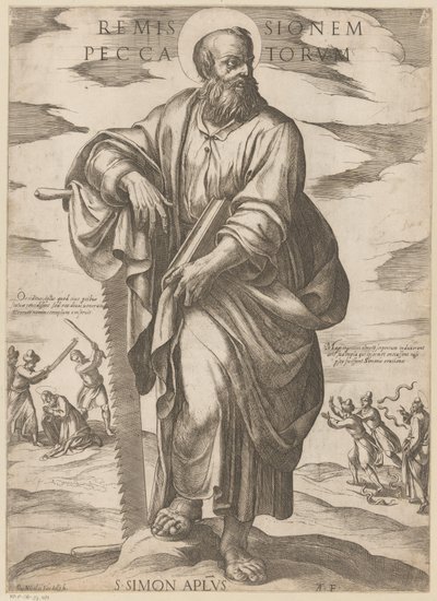 Av Saint Simon Tilgivelse av synder (tittel på objekt) Kristus, Maria og apostelen (serietittel) av Antonio Tempesta