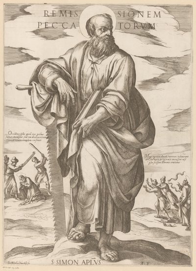 Av Saint Simon Tilgivelse av synder (tittel på objekt) Kristus, Maria og apostelen (serietittel) av Antonio Tempesta