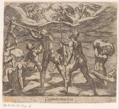 Kjempene prøver å angripe Olympus Gigantomachia (tittel på objekt) Metamorphoseon sive transformationum (serietittel) Metamorphoses of Ovid (serietittel) av Antonio Tempesta