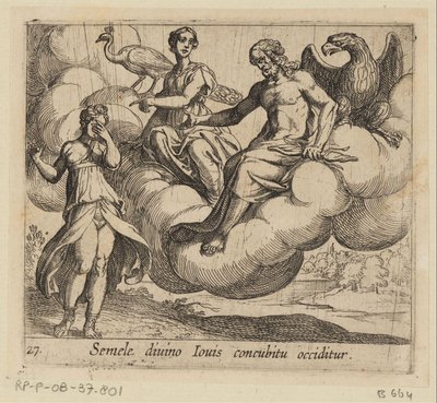 De wens van Semele Semele blir drept ved samleie med den guddommelige Jupiter (tittel på objekt) Metamorfoseon eller transformasjoner (serietittel) Metamorfosen van Ovidius (serietittel) av Antonio Tempesta