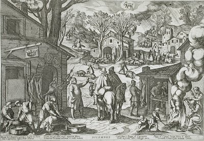 Desember: Landsbyscene med vertshus av Antonio Tempesta