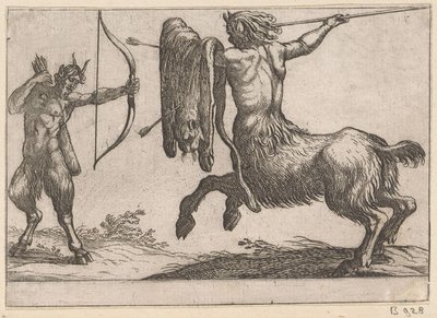 En kentaur som angriper en satyr Kampdyr (serietittel) av Antonio Tempesta
