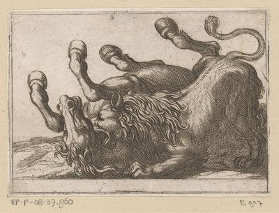En løve biter en hest i nakken Kjempedyr (serietittel) av Antonio Tempesta