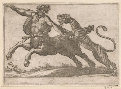 En tiger som kjemper mot en kentaur Kampdyr (serietittel) av Antonio Tempesta