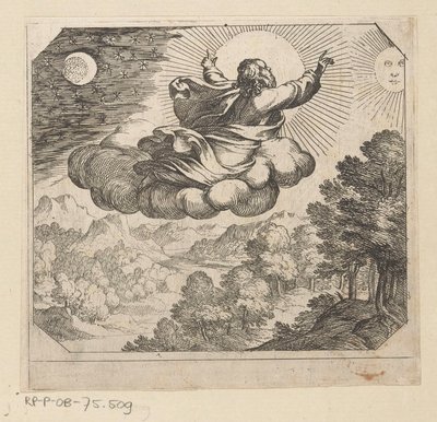 Gud skaper solen, månen og stjernene Skapningen av Antonio Tempesta