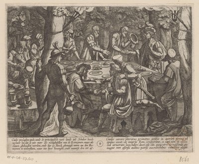 Julius Civilis forteller de nederlandske eldre at de blir behandlet som slaver av romerne De bataviske krigene mot romerne (serietittel) Batavorum cum Romanis Bellum (serietittel) av Antonio Tempesta