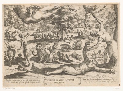 Kain dreper Abel Cainus fratri necem molitur (tittel på objekt) Det gamle testamente kampscener (serietittel) av Antonio Tempesta