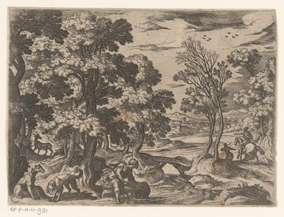 Landskap med Narcissus Landskap med mytologiske scener (serietittel) av Antonio Tempesta