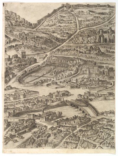 Plan for byen Roma. Del 5 med badene i Caracalla, Santa Sabina og en del av..., 1645. av Antonio Tempesta