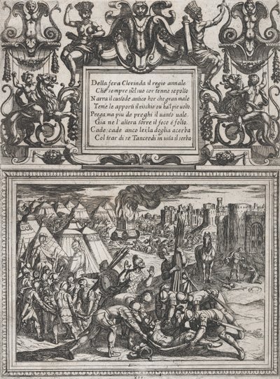 Plate 12: Illustrasjon til Canto XII, fra Torquato Tassos Gerusalemme liberata ..., ca. 1590-1630. av Antonio Tempesta