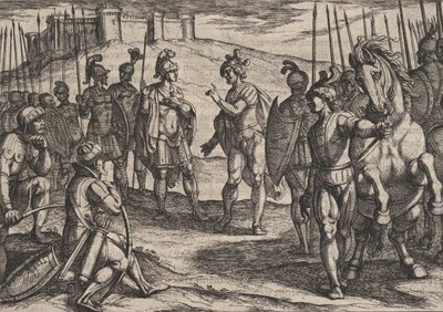 Plate 15: Civilis Treating with a Roman Commander, fra The War of the Romans Against the ..., 1611. av Antonio Tempesta