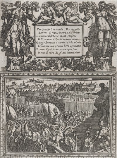 Plate 17: Illustrasjon til Canto XVII, fra Torquato Tassos Gerusalemme liberata ..., ca. 1590-1630. av Antonio Tempesta