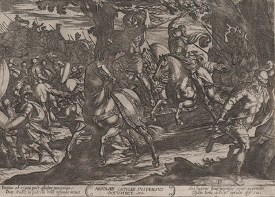 Plate 19: Jacob Killing Absalom, fra The Battles of the Old Testament, ca. 1..., ca. 1590-ca. 1610. av Antonio Tempesta