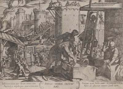 Plate 24: Israelittene gjenoppbygger Jerusalems murer, fra 