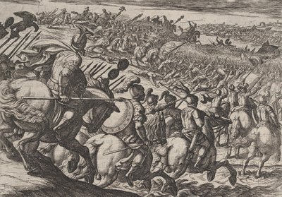 Plate 25: Den romerske sjefen Cerialis angrep nær Trier, fra The War of the Romans Agai..., 1611. av Antonio Tempesta