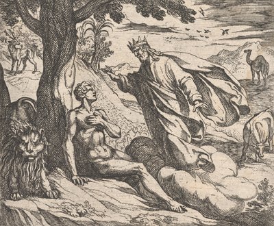 Plate 2: The Creation of Man Hominis creatio, fra Ovids 'Metamorphoses', 1606. av Antonio Tempesta