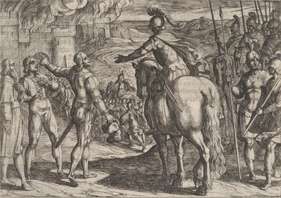 Plate 34: The Romans Burning the Dutch Countryside, fra The War of the Romans Against the..., 1611. av Antonio Tempesta