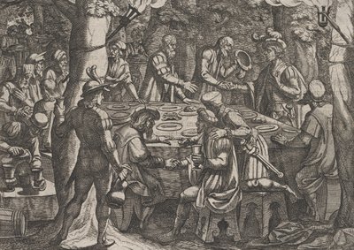 Plate 4: Civilis forteller de nederlandske eldste at de blir behandlet som slaver av romerne..., 1611. av Antonio Tempesta