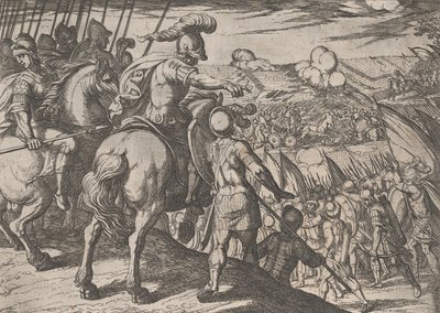 Plate 5: Alexander Directing a Battle, fra The Deeds of Alexander the Great, 1608., av Antonio Tempesta