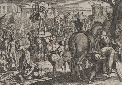 Plate 5: Bruno utnevnt til leder av hundefaterne, fra The War of the Romans Against the..., 1611. av Antonio Tempesta