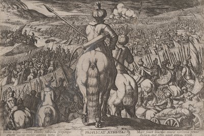 Plate 5: Etiopiernes nederlag, fra 'The Battles of the Old Testament..., ca. 1590-ca. 1610. av Antonio Tempesta