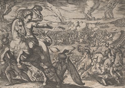 Plate 6: Darius flykter fra slagmarken, fra The Deeds of Alexander the Great, 1608. av Antonio Tempesta
