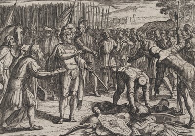 Plate 7: Tyske utsendinger besøker Civilis, fra The War of the Romans Against the Batavians Ro..., 1611. av Antonio Tempesta