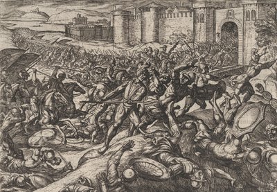 Plate 9: Romerne beseiret av de nederlandske troppene ved Bonna, fra The War of the Romans Agai..., 1611. av Antonio Tempesta