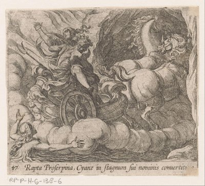 Pluto sluker Proserpina som forsvinner fra nymfen Cyane Bortført av Proserpina, blir Cyane omgjort til et eget basseng (tittel på objekt) Metamorfoseon eller transformasjoner (serietittel) Metamorfosen van Ovidius (serietittel) av Antonio Tempesta