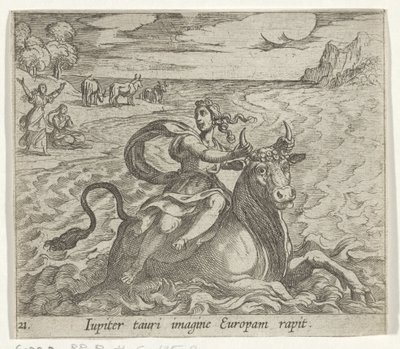 Takbil Europa Jupiter fanger Europa i bildet av en okse (tittel på objekt) Metamorphoseon size transformational (serietittel) Metamorfosen van Ovidius (serietittel) av Antonio Tempesta