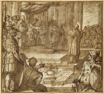 St Lawrence foredrag i nærvær av prefekten Decius av Antonio Tempesta
