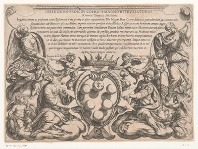 Titteltrykk med dedikasjon til og våpenskjold til Cosimo II de