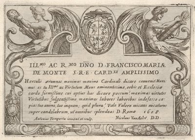 Tittelplate for serien The Labors of Hercules with the arms of Cardinal Francesco Ma..., 1608. av Antonio Tempesta