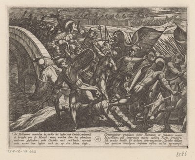 Overraskelsesangrep på den romerske leiren ved Mosel De bataviske krigene mot romerne (serietittel) Batavorum cum Romanis Bellum (serietittel) av Antonio Tempesta
