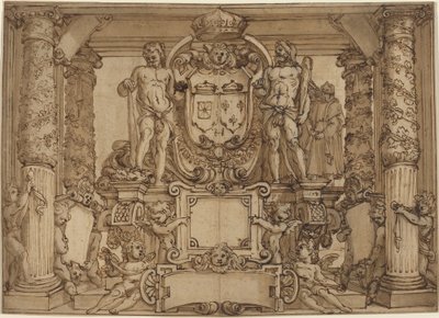 En arkitektonisk veggdesign til ære for Henry IV, den galliske Hercules av Antonio Tempesta or Agostino Ciampelli