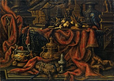 Sølvtøy, frukt og godteribrett (olje på lerret) av Antonio Tibaldi