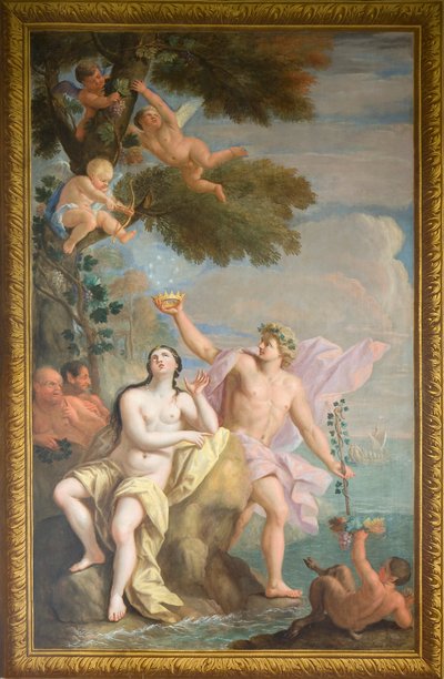 Veggmaleri i nordlig høyde som viser Bacchus og Ariadne, Banketthuset av Antonio Verrio
