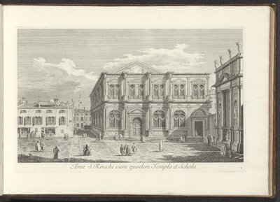 Utsikt over Campo San Rocco te Venetië Området til S. Rocchi med samme tempel og skole (tittel på objekt) Gezichten op bugemenen en pleinen in Venetië (serietittel) Den mer kjente utsikten over byen Venezia, fra Antoniuskanalens 38 paneler, gravert i messi av Antonio Visentini