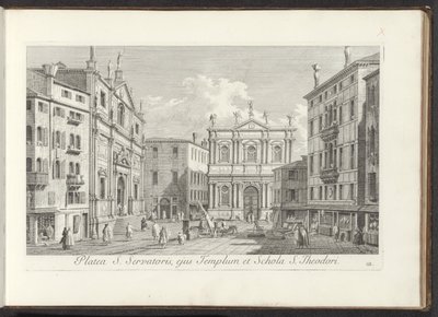 Utsikt over Campo San Salvador te Venetië Street of St. Saviour, dens tempel og skole for St. Theodore (tittel på objekt) Gezichten op bugemenen en pleinen in Venetië (serietittel) Mer kjent utsikt over byen Venezia, fra Antonius-kanalen, 38 luftpaneler av Antonio Visentini