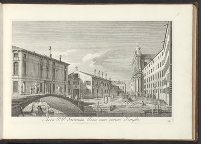 Utsikt over Campo dei Gesuiti te Venetië Område P.P. The Society of Jesus with their Temple (tittel på objekt) Gezichten op bugemenen en pleinen in Venetië (serietittel) Den mest kjente utsikten over byen Venezia, fra Antoniuskanalens 38 paneler, trykt i m av Antonio Visentini