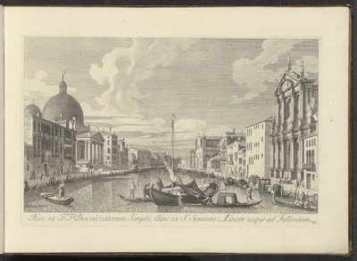 Utsikt over Canal Grande, Santa Maria di Nazareth og San Simeone Piccolo te Venetië Derav fra F.F. Temple of the Discalced, utover fra S. Simeon Minor til Fullonium (tittel på objekt) Den mest kjente utsikten over byen Venezia, fra Antonius-kanalen av Antonio Visentini