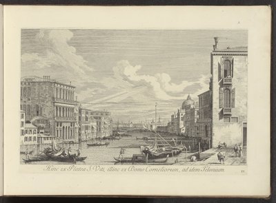 Se på Canal Grande i Campo San Vio te Venetië På denne siden fra gaten til St. Vitus, på den andre siden fra huset til Cornelius, til samme Telonium (tittel på objekt) Den mest kjente utsikten over byen Venezia, fra de 38. panelene til Antonius-kanalen, tr av Antonio Visentini